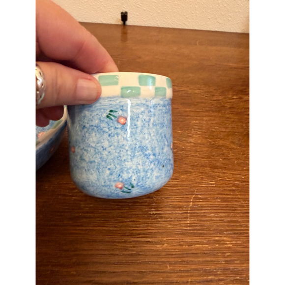 Papel Giftware Bunny Bowl & Cup Set Blue Spongeware Easter Rabbit Country Kitche - Picture 2 of 6